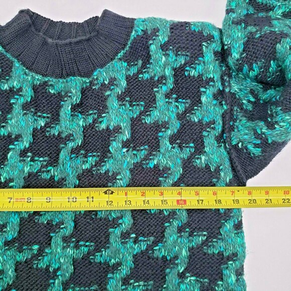 Vtg Liz Claiborne Collection Hand Knit Wool Blend Sweater Green Black Sz Small - Picture 4 of 10